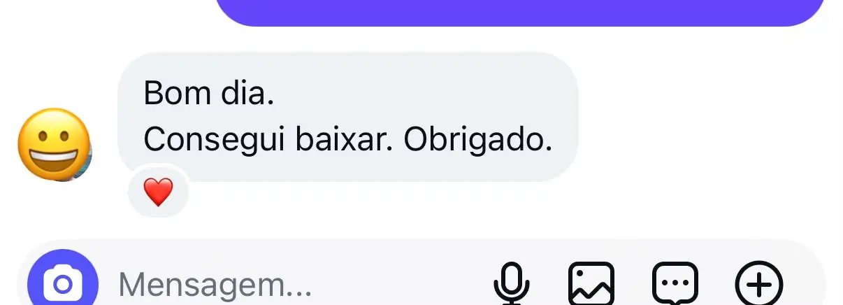Print de cliente confirmando que conseguiu baixar o material