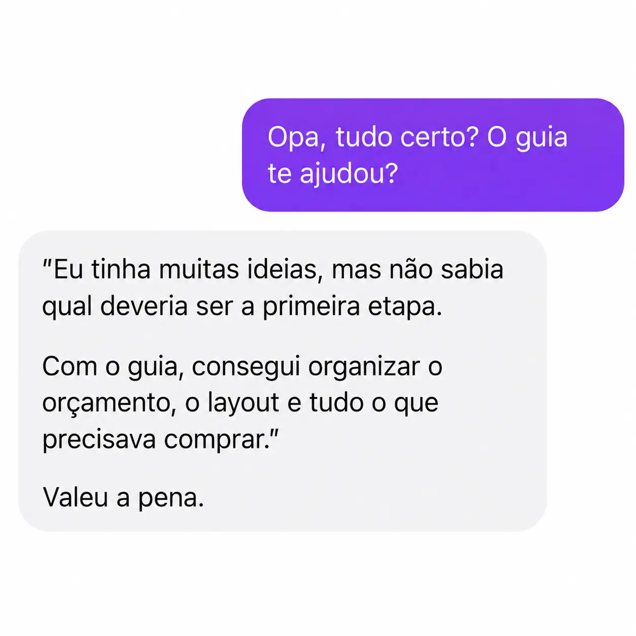 Print de depoimento de cliente sobre organização do orçamento e do layout